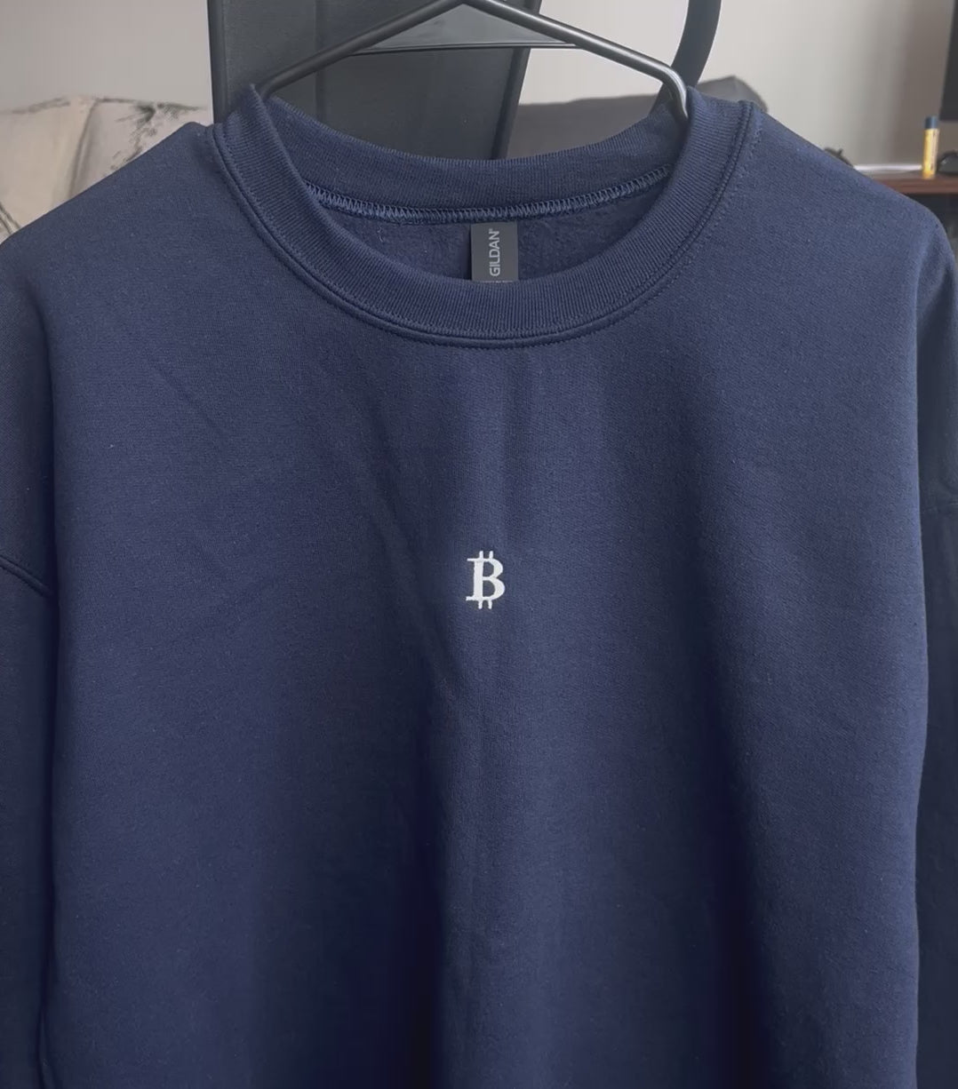 Navy Crewneck, White "₿"
