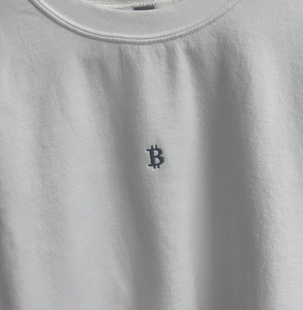 White Crewneck, Black "₿"